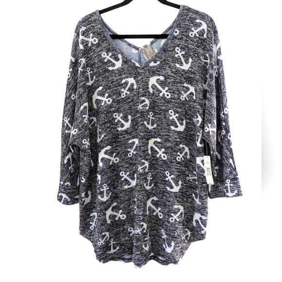 Women's Lightweight Anchor Sweater Size 1X Pullover‎ Relaxed Fit Nautical NWT - Picture 1 of 8